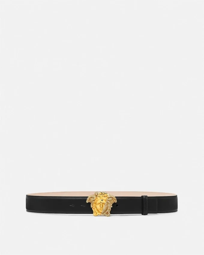 La Medusa Embellished Leather Belt 4 cm La Medusa Embellished Leather Belt 4 cm