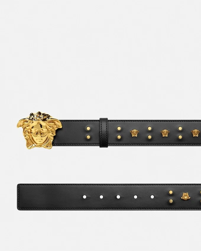 La Medusa Embellished Leather Belt 4 cm La Medusa Embellished Leather Belt 4 cm