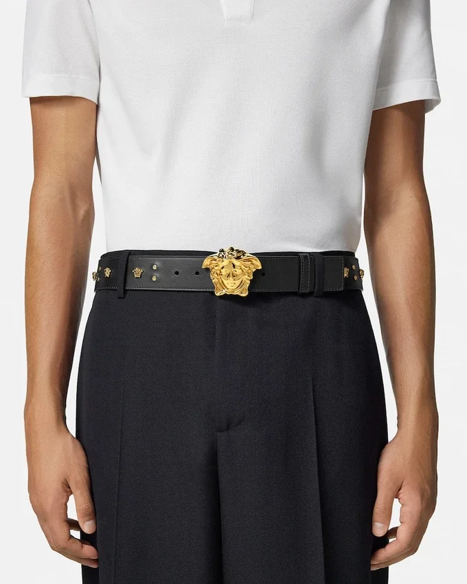 La Medusa Embellished Leather Belt 4 cm La Medusa Embellished Leather Belt 4 cm