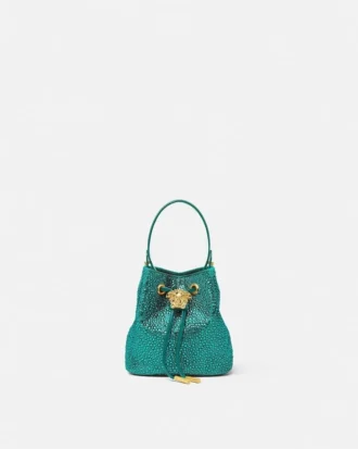 La Medusa Embellished Satin Mini Bucket Bag La Medusa Embellished Satin Mini Bucket Bag