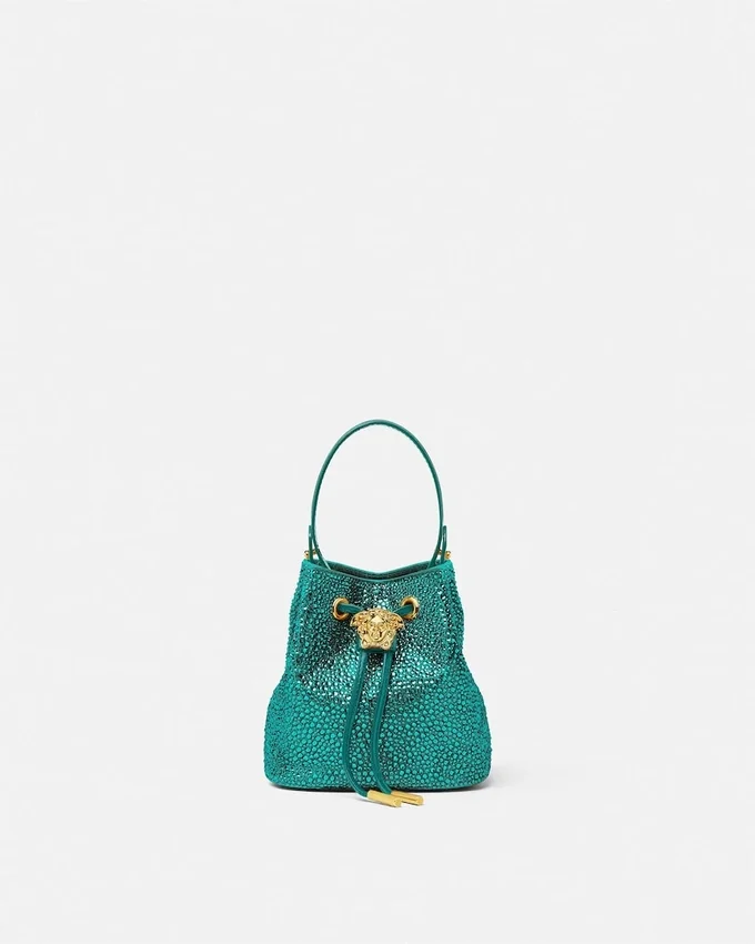 La Medusa Embellished Satin Mini Bucket Bag La Medusa Embellished Satin Mini Bucket Bag