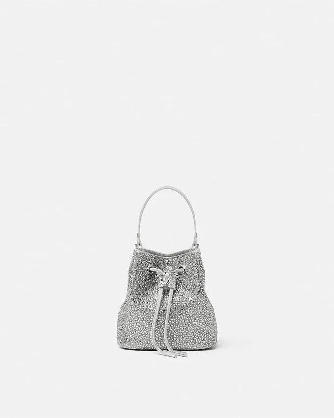 La Medusa Embellished Satin Mini Bucket Bag La Medusa Embellished Satin Mini Bucket Bag