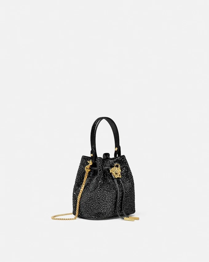 La Medusa Embellished Satin Mini Bucket Bag La Medusa Embellished Satin Mini Bucket Bag