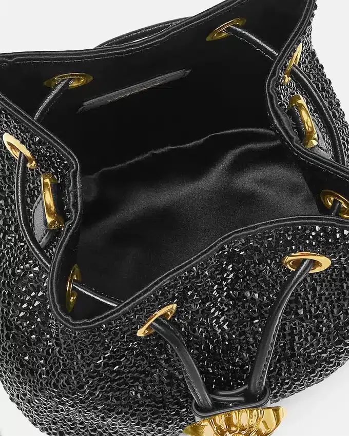 La Medusa Embellished Satin Mini Bucket Bag La Medusa Embellished Satin Mini Bucket Bag