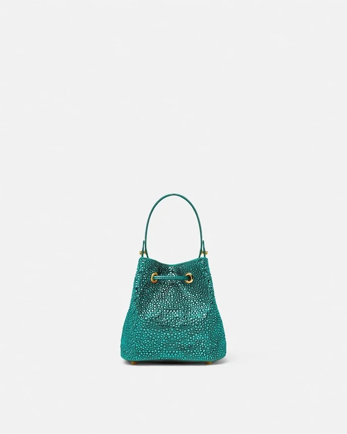 La Medusa Embellished Satin Mini Bucket Bag La Medusa Embellished Satin Mini Bucket Bag