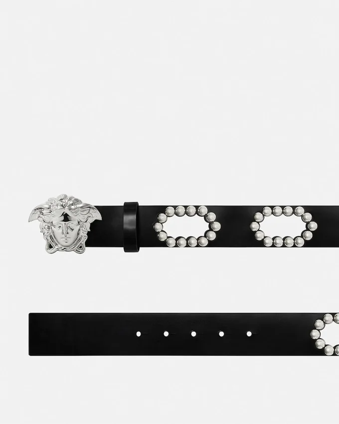 La Medusa Studded Leather Belt 4 cm La Medusa Studded Leather Belt 4 cm