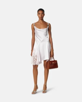 Lace-Trim Satin Mini Dress