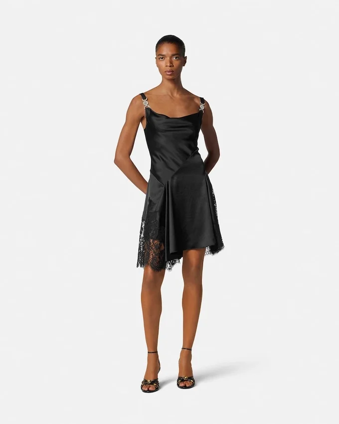 Lace-Trim Satin Mini Dress Lace-Trim Satin Mini Dress