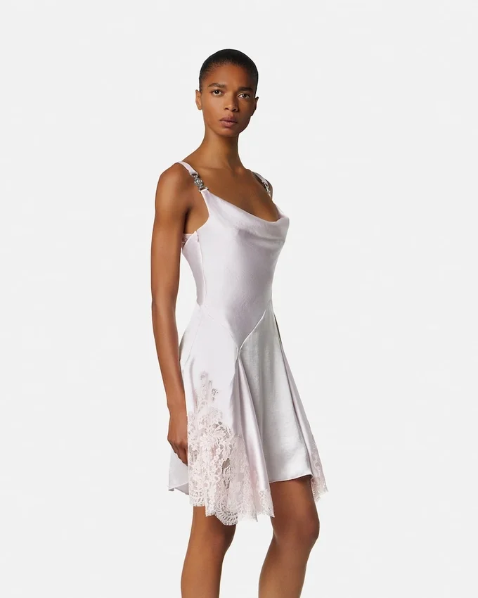 Lace-Trim Satin Mini Dress Lace-Trim Satin Mini Dress