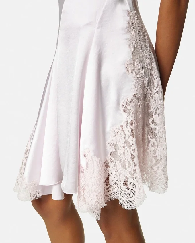 Lace-Trim Satin Mini Dress Lace-Trim Satin Mini Dress