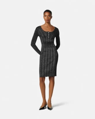 Lurex-Blend Ribbed Knit Midi Dress