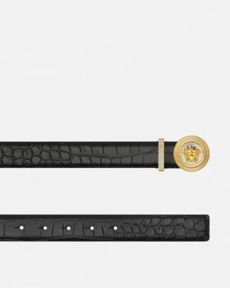 Medusa Biggie Embellished Croc-Effect Belt 3 cm