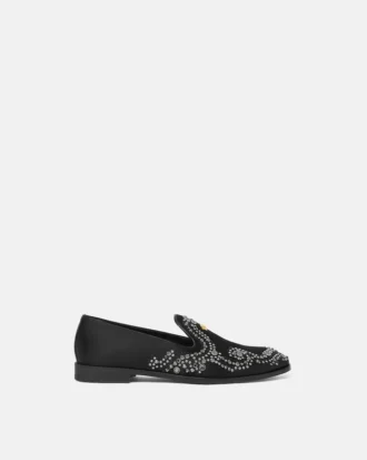 Medusa Embellished Satin Slippers