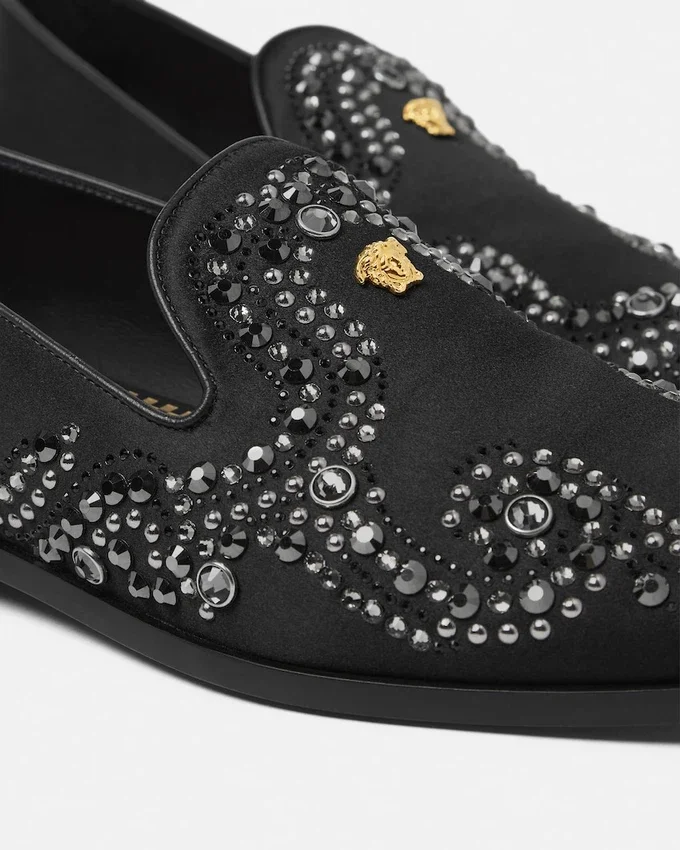 Medusa Embellished Satin Slippers Medusa Embellished Satin Slippers