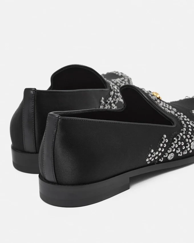 Medusa Embellished Satin Slippers Medusa Embellished Satin Slippers