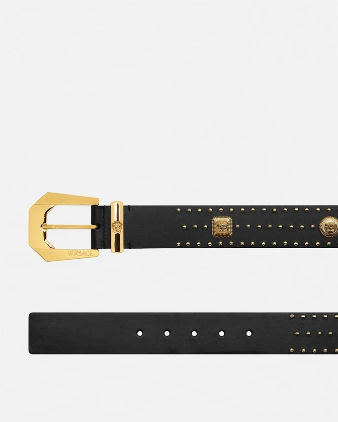 Medusa Heritage Embellished Leather Belt 4 cm Medusa Heritage Embellished Leather Belt 4 cm