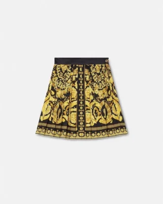Printed Silk Twill Pleated Mini Skirt