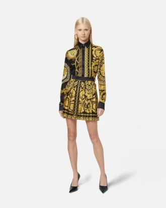 Printed Silk Twill Pleated Mini Skirt