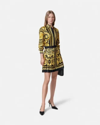 Printed Silk Twill Pleated Mini Skirt