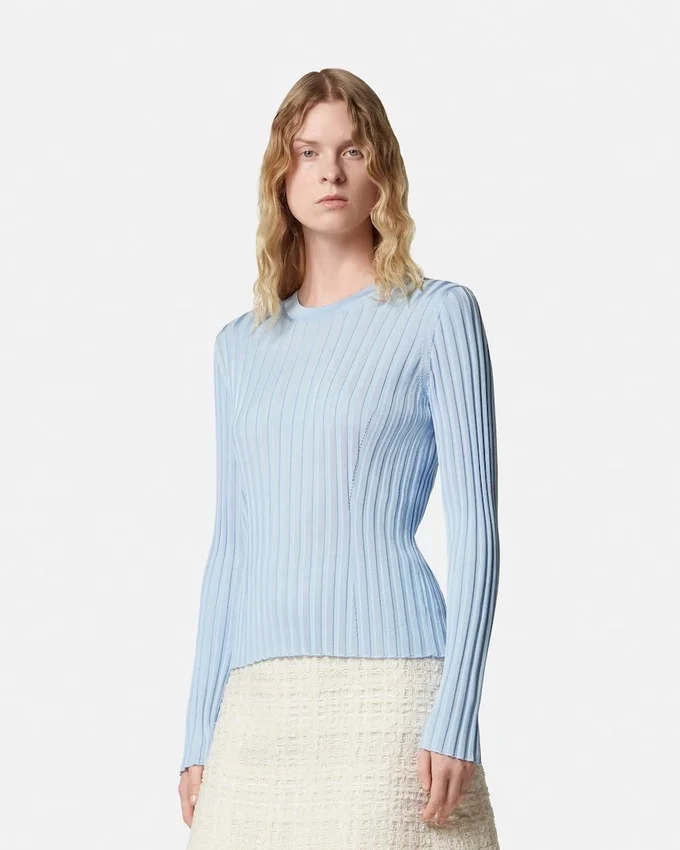 Ribbed Knit Viscose-Blend Crewneck Top Ribbed Knit Viscose-Blend Crewneck Top