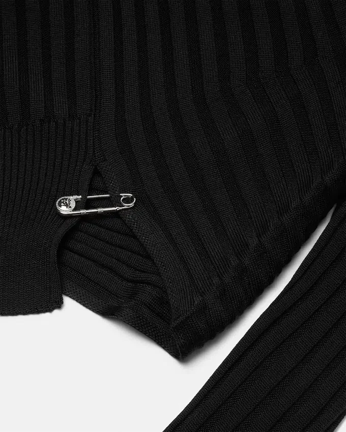 Safety Pin Asymmetric Ribbed Knit Sweater Safety Pin Asymmetric Ribbed Knit Sweater