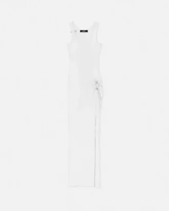 Safety Pin Ribbed Knit Draped Gown