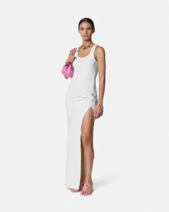 Safety Pin Ribbed Knit Draped Gown