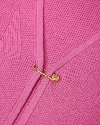 Safety Pin Ribbed Knit Fitted Cardigan