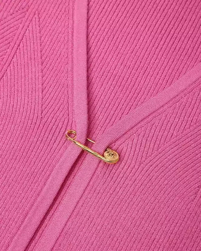 Safety Pin Ribbed Knit Fitted Cardigan Safety Pin Ribbed Knit Fitted Cardigan