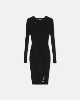 Safety Pin Ribbed-Knit Mini Dress