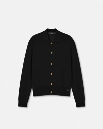 Silk-Cotton Knit Polo Cardigan