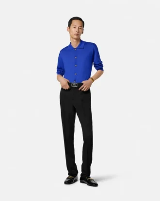 Silk-Cotton Knit Polo Cardigan