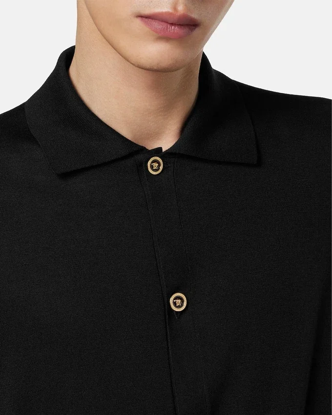 Silk-Cotton Knit Polo Cardigan Silk-Cotton Knit Polo Cardigan