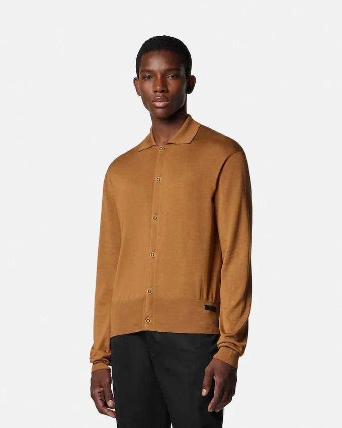 Silk-Cotton Knit Polo Cardigan Silk-Cotton Knit Polo Cardigan