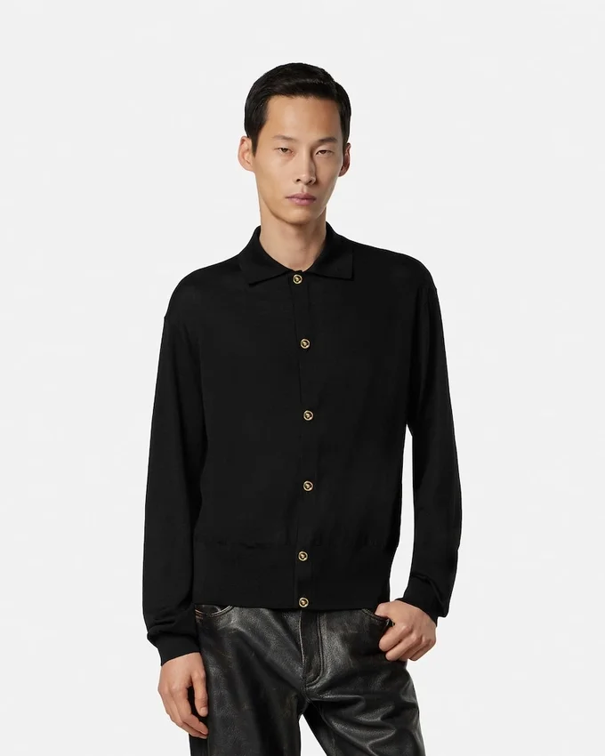 Silk-Cotton Knit Polo Cardigan Silk-Cotton Knit Polo Cardigan