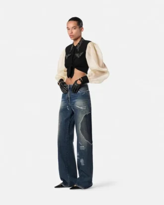 Studded Georgette Crop Shirt