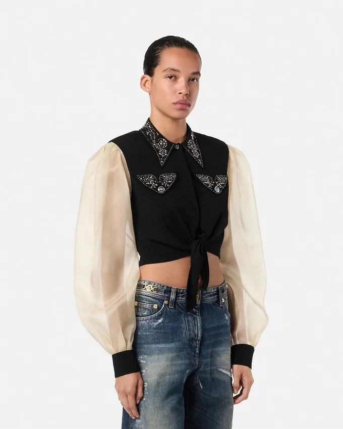 Studded Georgette Crop Shirt Studded Georgette Crop Shirt