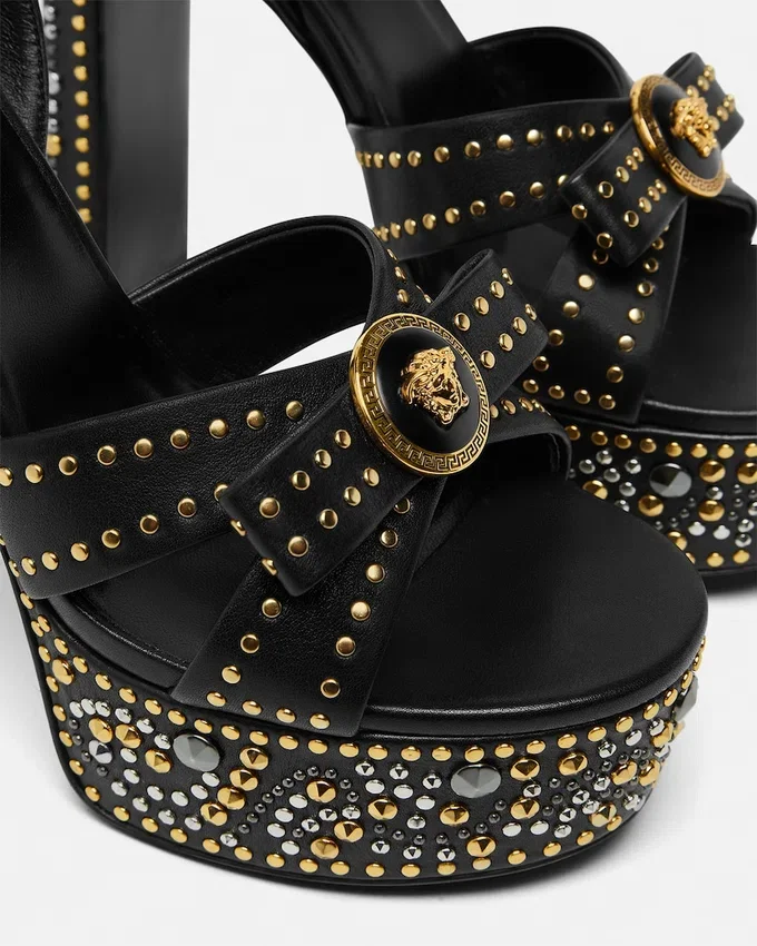 Studded Gianni Ribbon Sandals 140 mm Studded Gianni Ribbon Sandals 140 mm