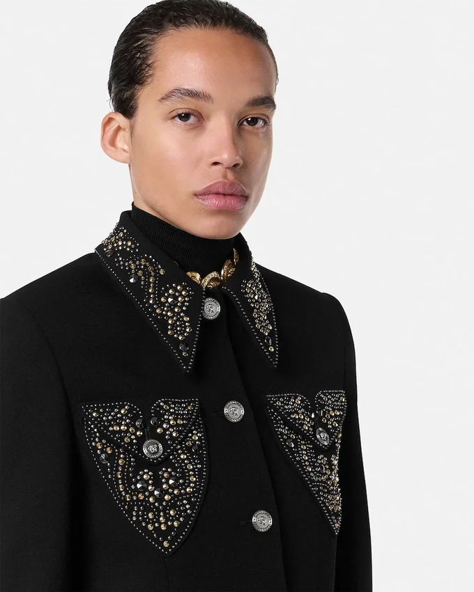Studded Wool Crop Jacket Studded Wool Crop Jacket