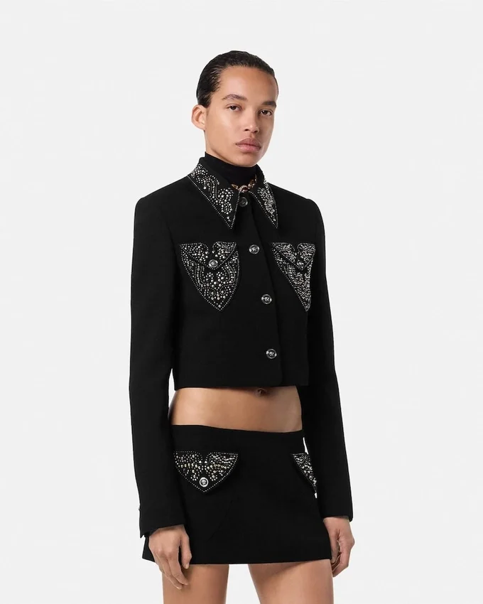 Studded Wool Crop Jacket Studded Wool Crop Jacket