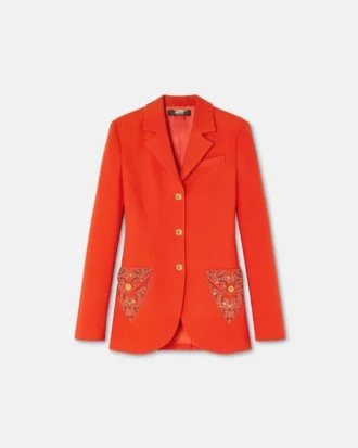 Studded Wool Fitted Single-Breasted Blazer