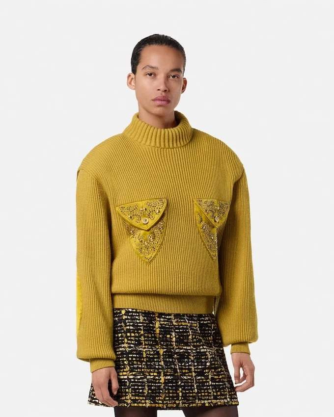 Studded Wool Knit Boxy Sweater Studded Wool Knit Boxy Sweater