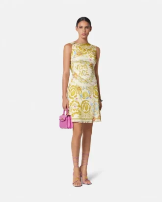 Underwater Barocco Draped Flared Mini Dress