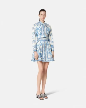Underwater Barocco Flared Mini Shirt Dress