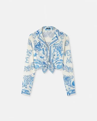 Underwater Barocco Knotted Crop Cotton Shirt
