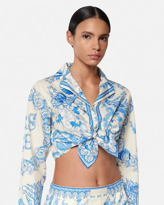 Underwater Barocco Knotted Crop Cotton Shirt Underwater Barocco Knotted Crop Cotton Shirt