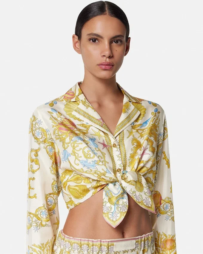 Underwater Barocco Knotted Crop Silk Shirt Underwater Barocco Knotted Crop Silk Shirt