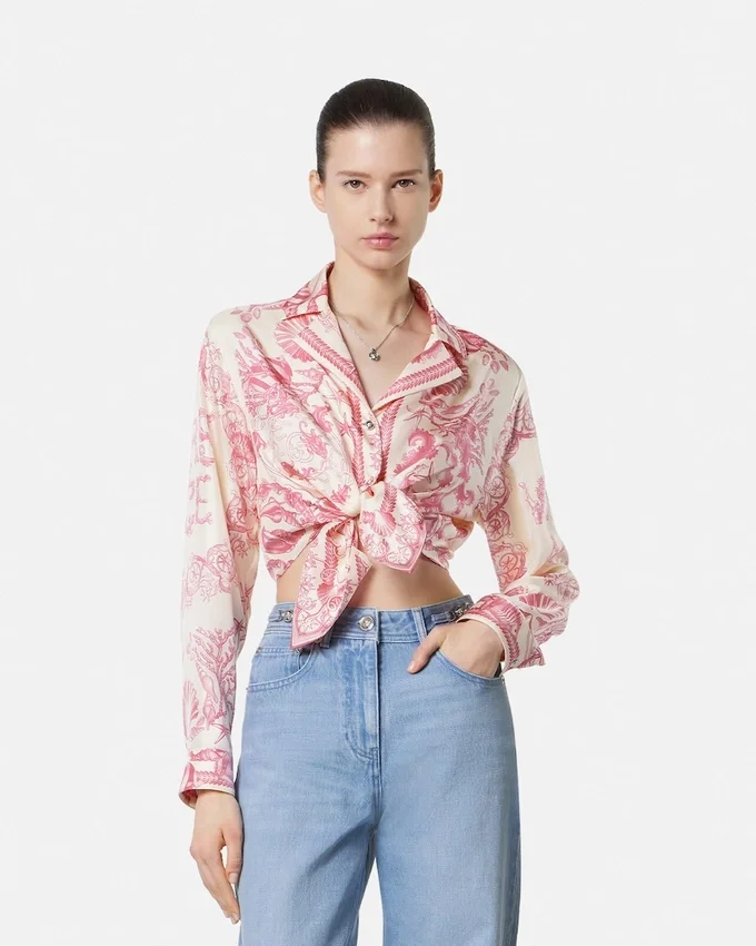 Underwater Barocco Knotted Crop Silk Shirt Underwater Barocco Knotted Crop Silk Shirt