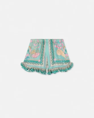 Underwater Barocco Ruffled Silk Kids Shorts