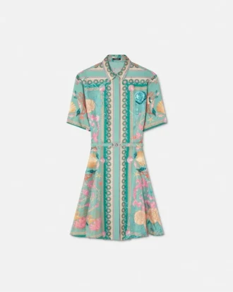 Underwater Barocco Silk Mini Shirt Dress